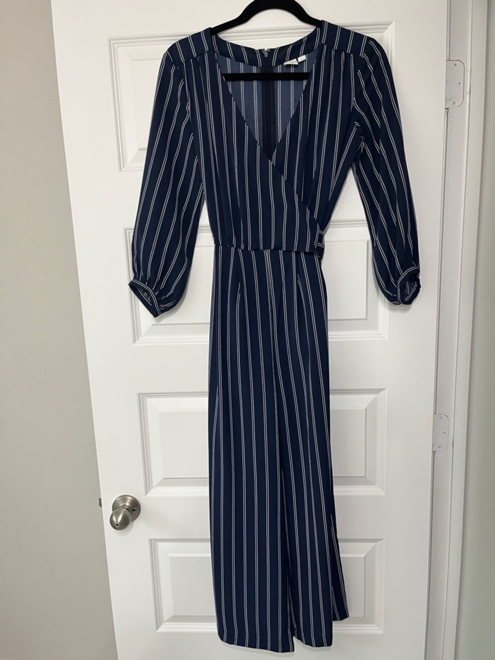 GAP Navy Vertical-Stripe Wrap Jumpsuit